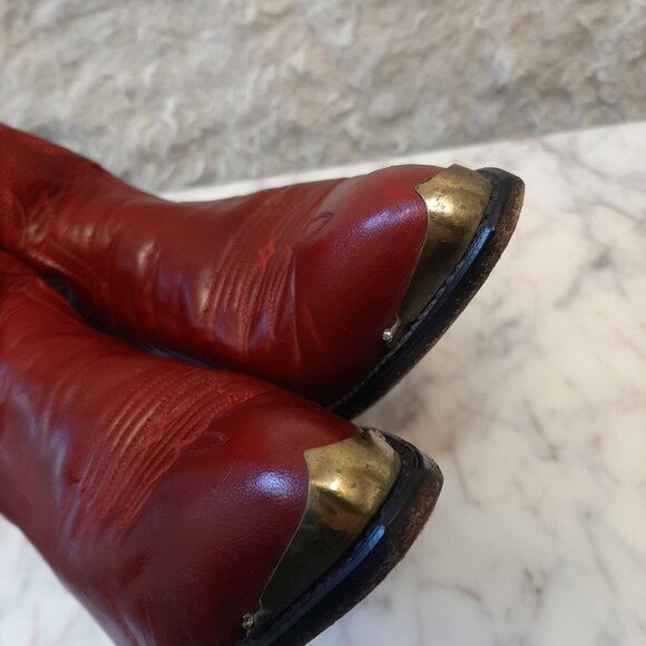 Vintage Code West Women’s Burgundy Red and Yellow Leather Cowboy Boots Size 6M - Picture 7 of 10